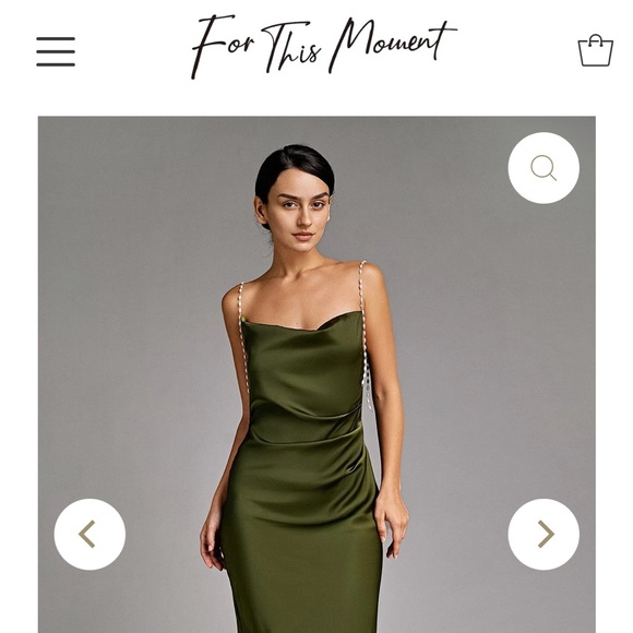 Dark Green Satin faux-Pearl strapped Dress - Picture 2 of 7